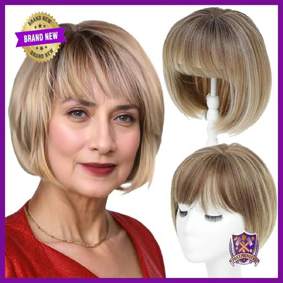 Short Bob Hair Topper 10 Inch Synthetic Wispy Bangs Volumizing main image 5